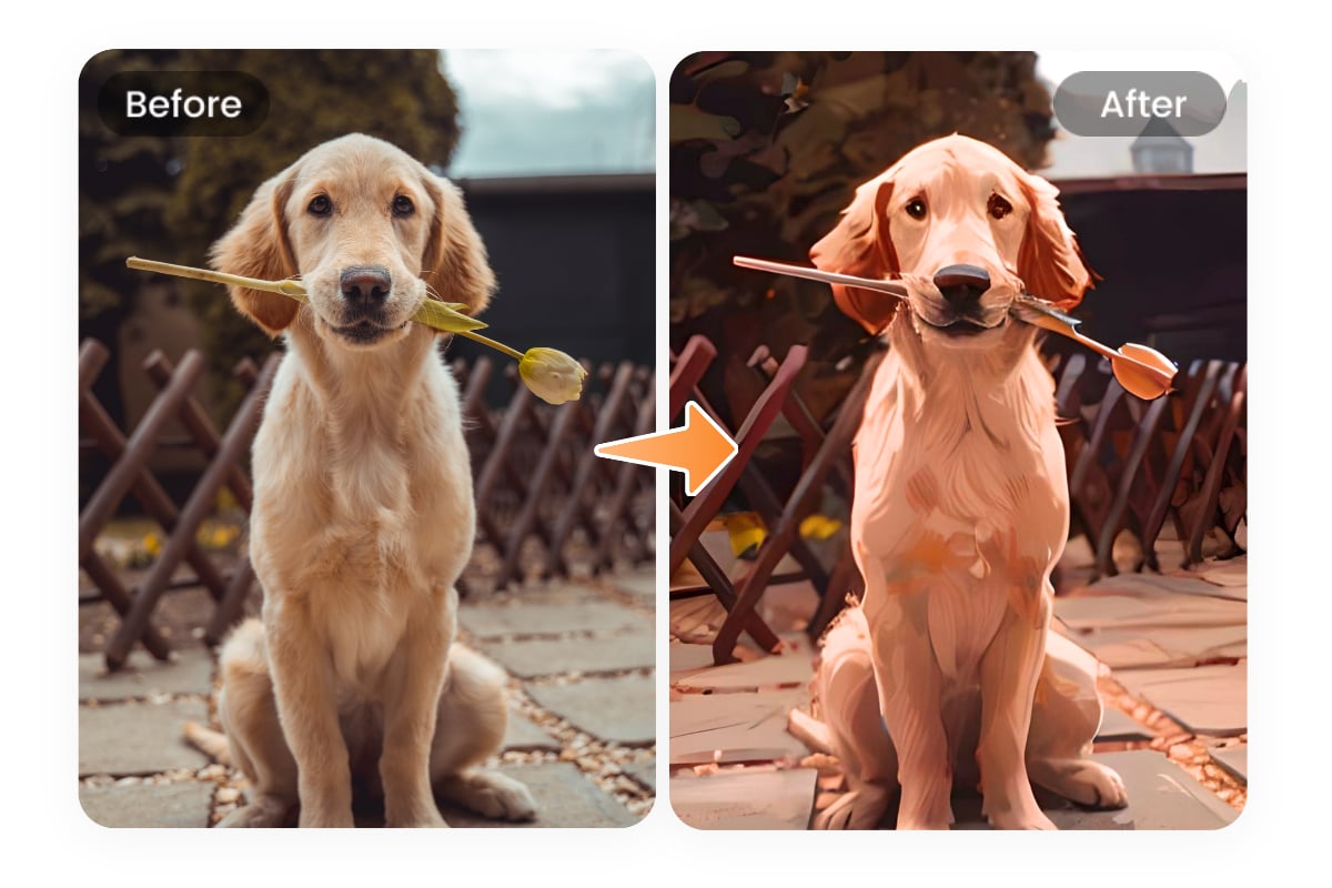 Transformer un chien golden retriever en style cartoon