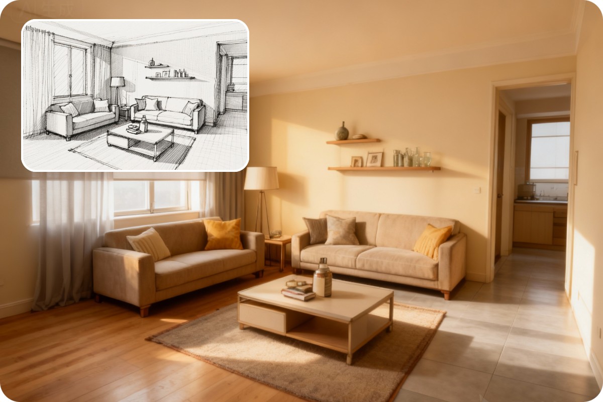 Turn interior design sketches into realistic visuals