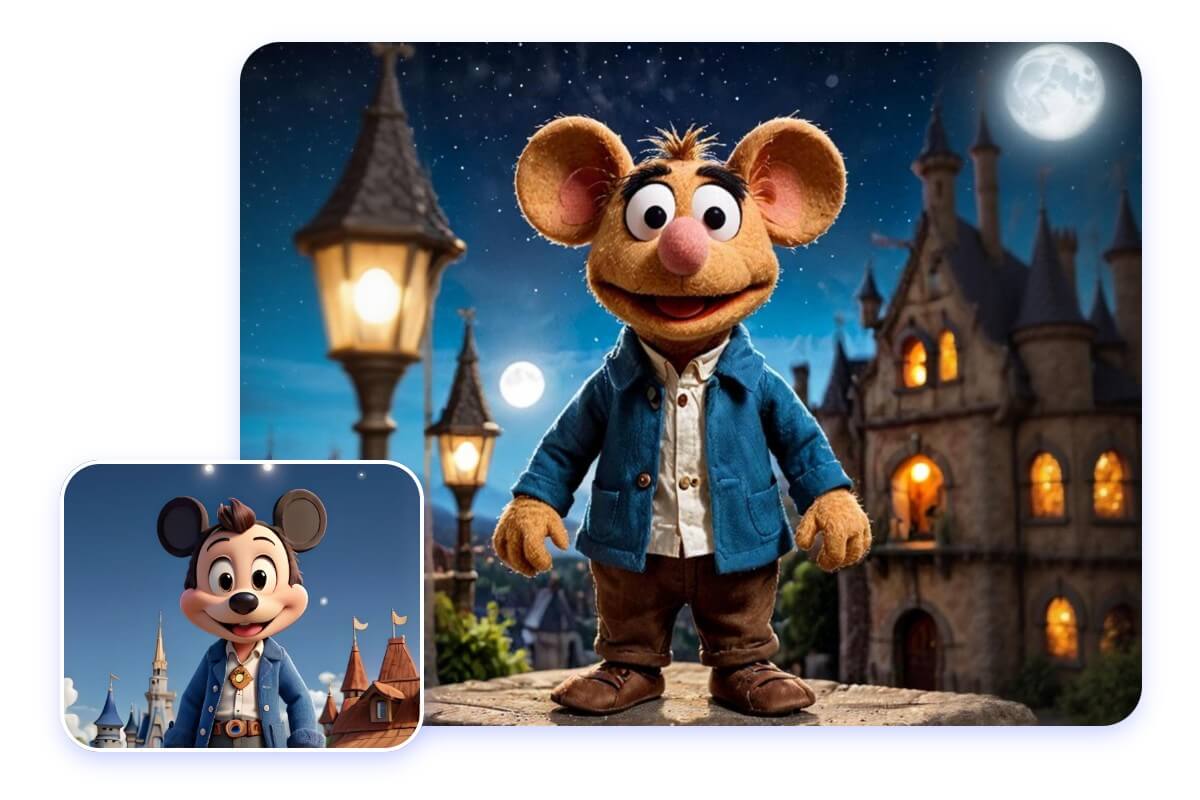 Turn mickey mouse into a muppet style in fotor