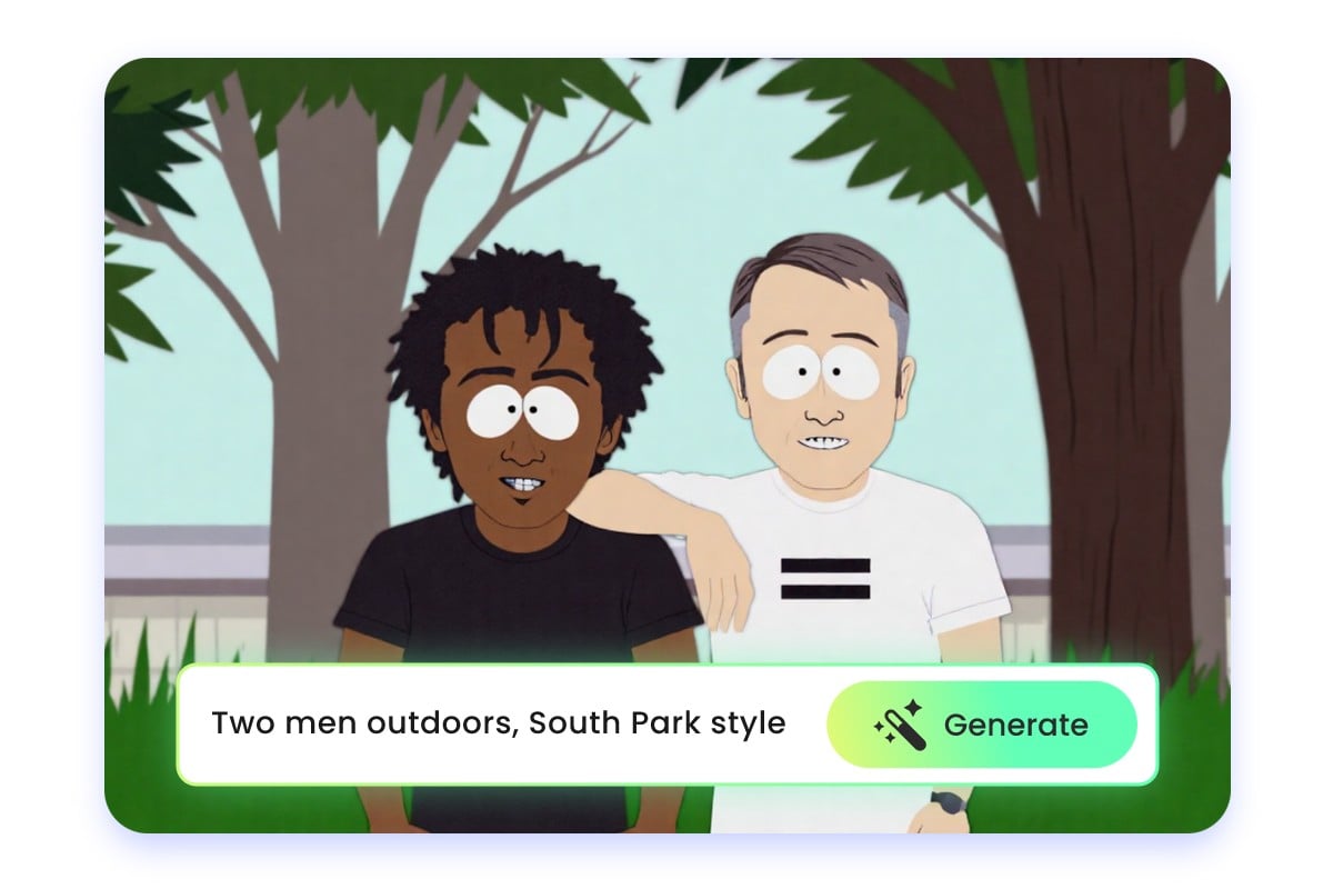 Turn text into South Park style images cia Fotor AI South Park character maker online