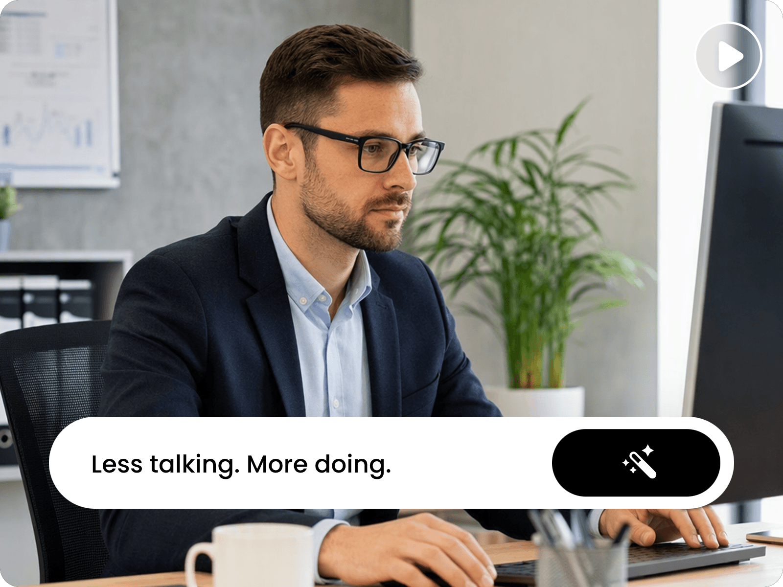 Turn text into a twitter video featuring an office man working