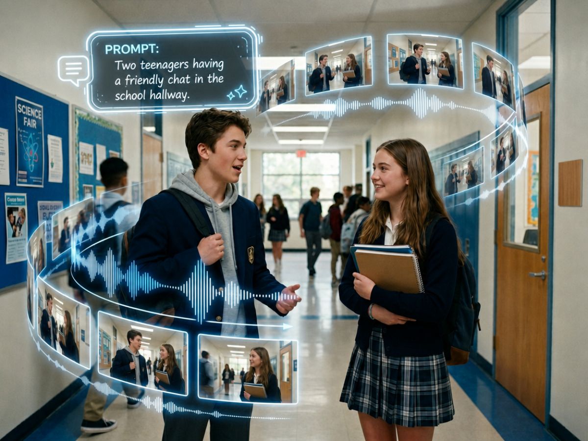 Turn text into a two chatting students scene with native dialogues