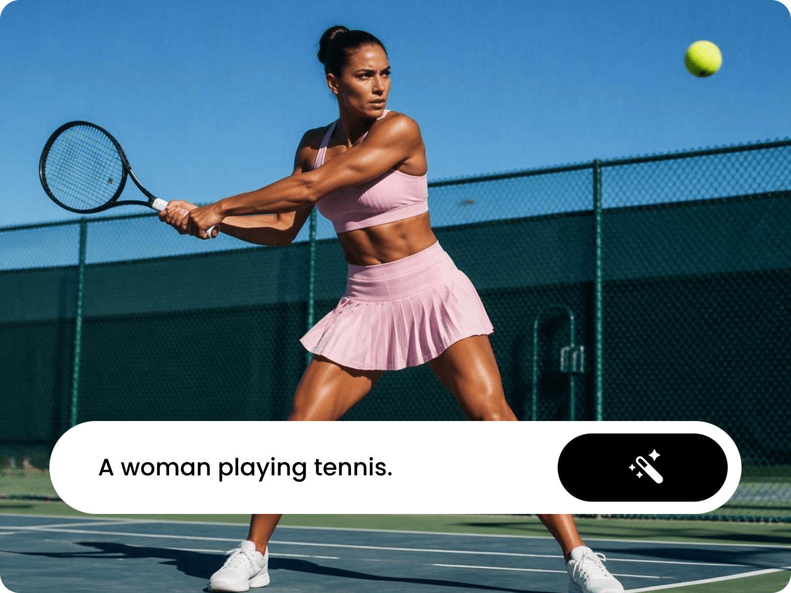 Turn text into an ai image of a woman playing tennis