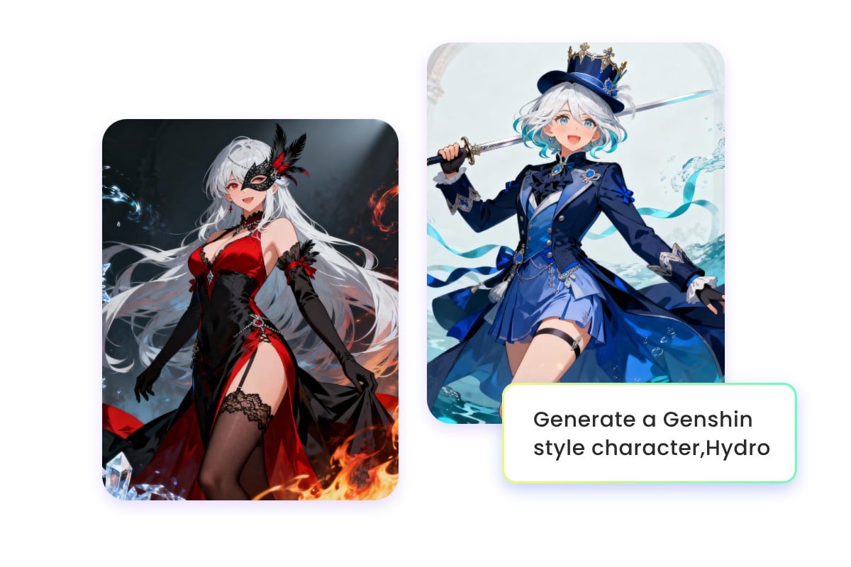 Turn text into two original ai female genshin characters