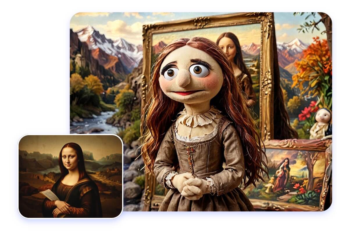 Turn the artwork mona lisa into a muppet style in fotor