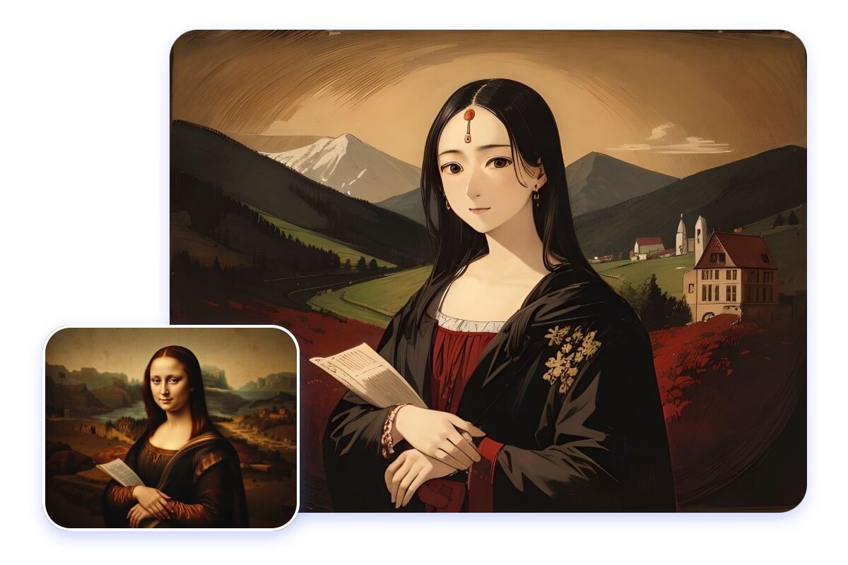 Turn the classic artwork mona lisa into an anime style