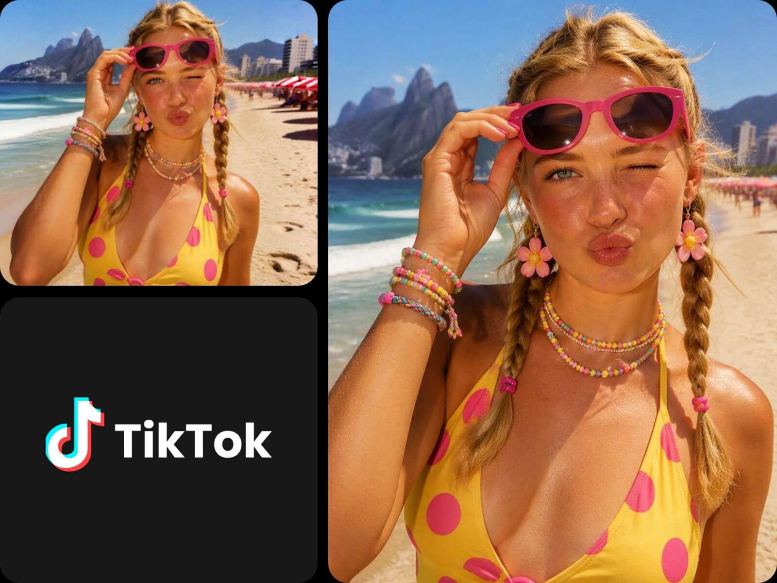 Turning a woman selfie video on the beach into tiktok short video clips