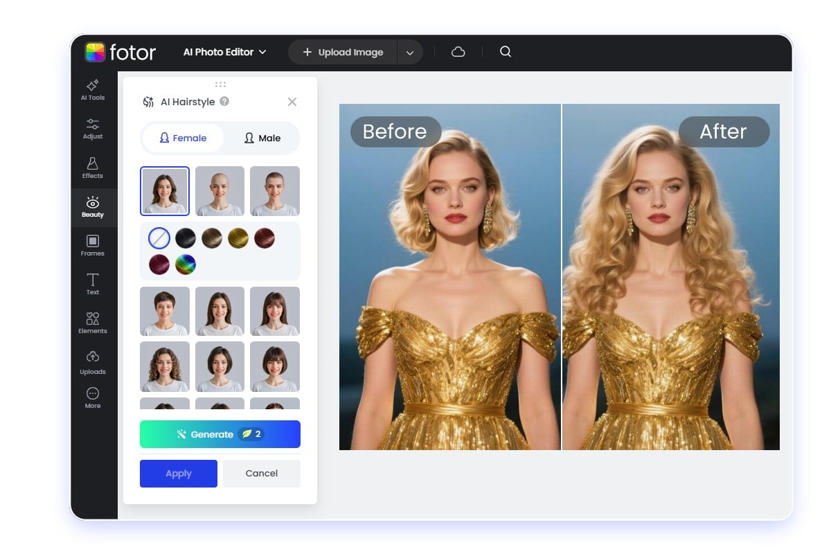 Tutorial to change hairstyles with Fotor AI tool online