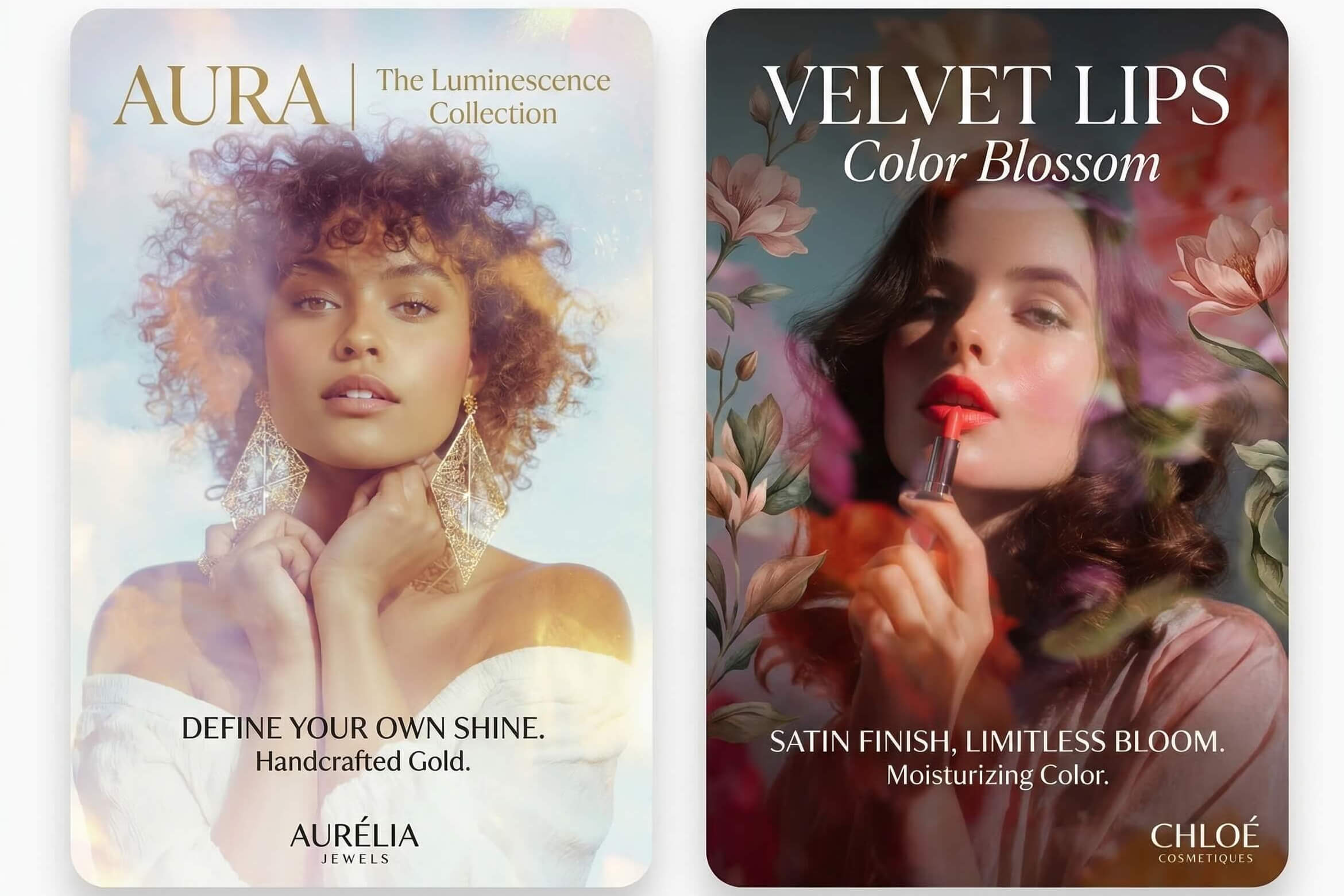 Two branding posters showing double exposure effect created with fotor