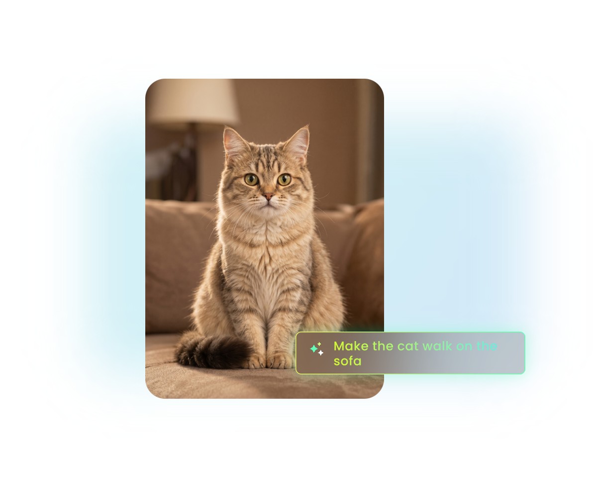 Upload a cat photo and enter text prompt to make it move