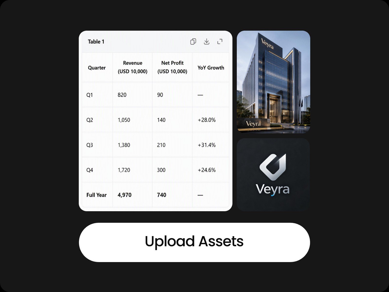 Upload a data sheet and a photo of your company and your brand logo to Fotor infographic video maker