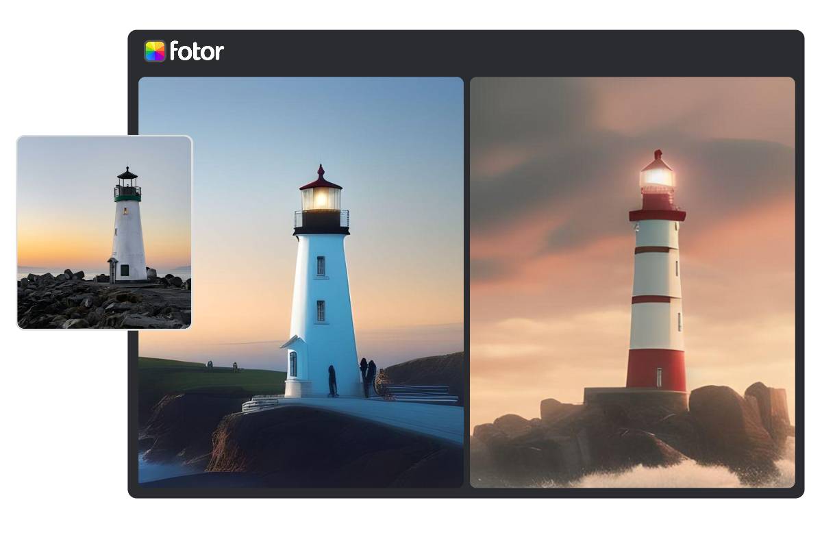 Upload a lighthouse image to fotor and generate 2 variants