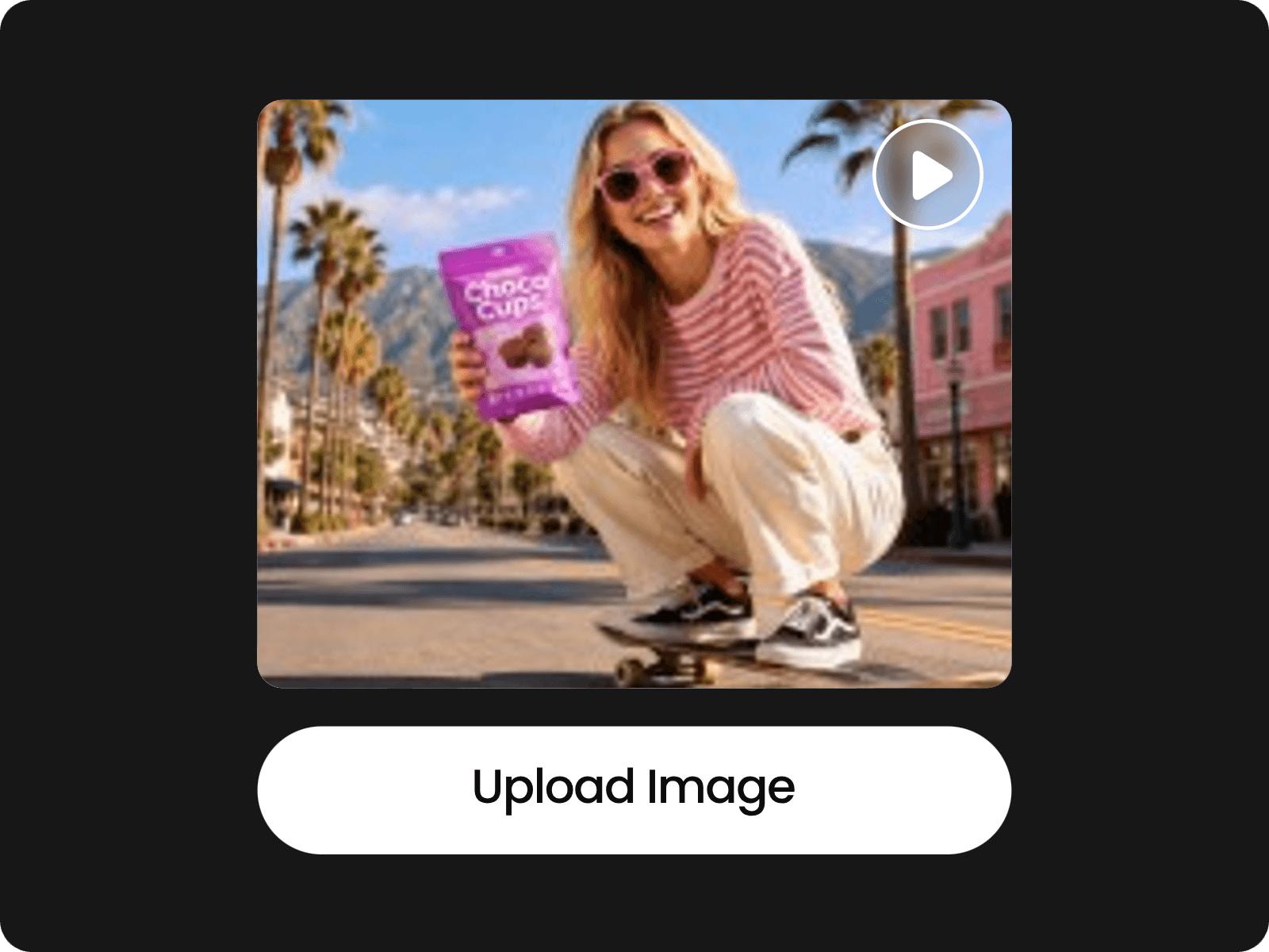 Upload a low quality video of a girl holding snacks to fotors free ai video upscaler