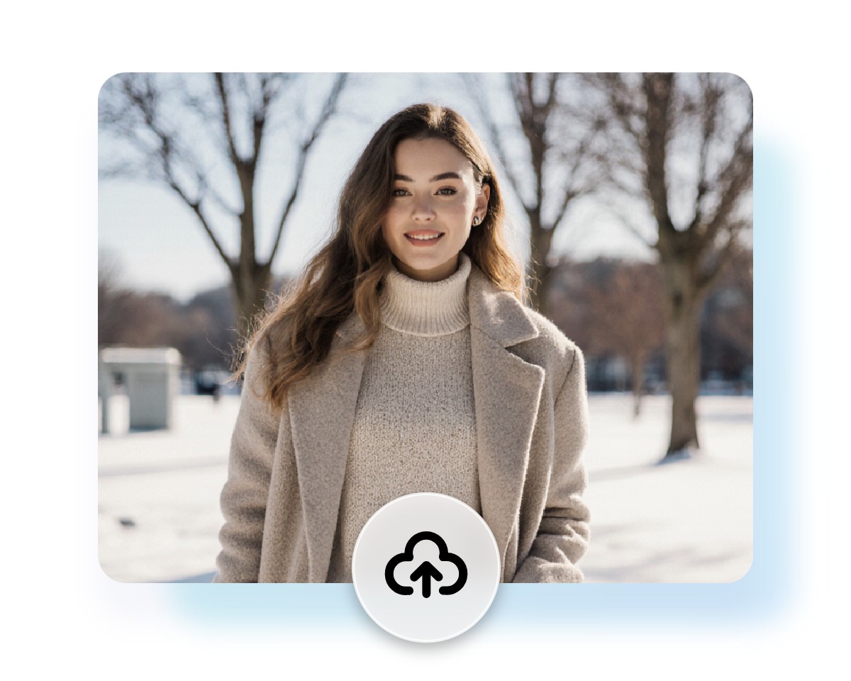 Upload a photo of a girl standing in front of a snow view