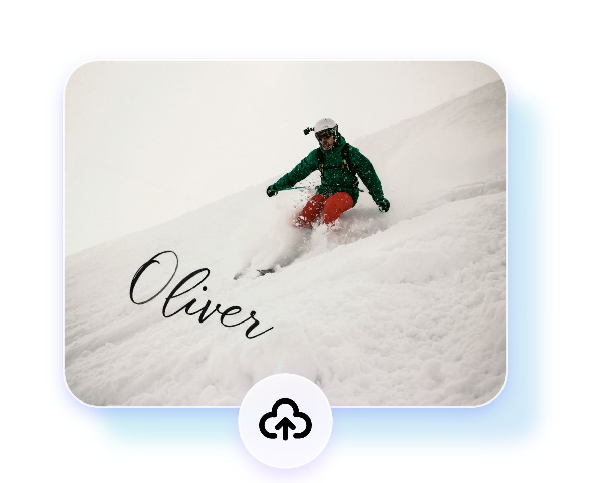 Upload a photo of a skiing guy with a signature