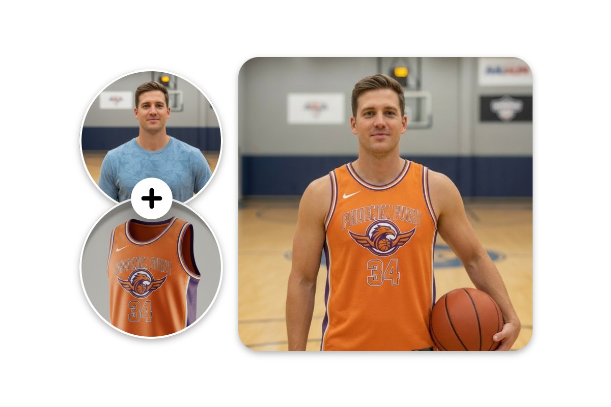 Upload a photo of yourself and a photo of your jersey design to get a virtual try on