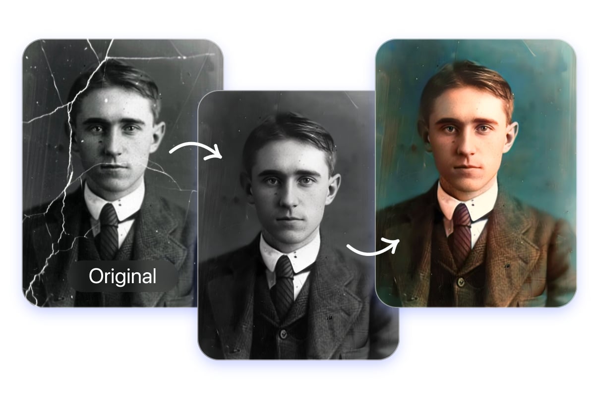 Upload a photo to fix damage and stains and add colors while restoring