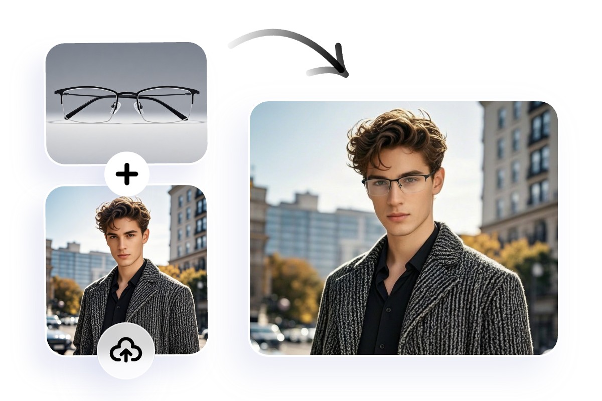 Upload a picture of glasses you like and a picture of yourself to virtually try on glasses with fotor