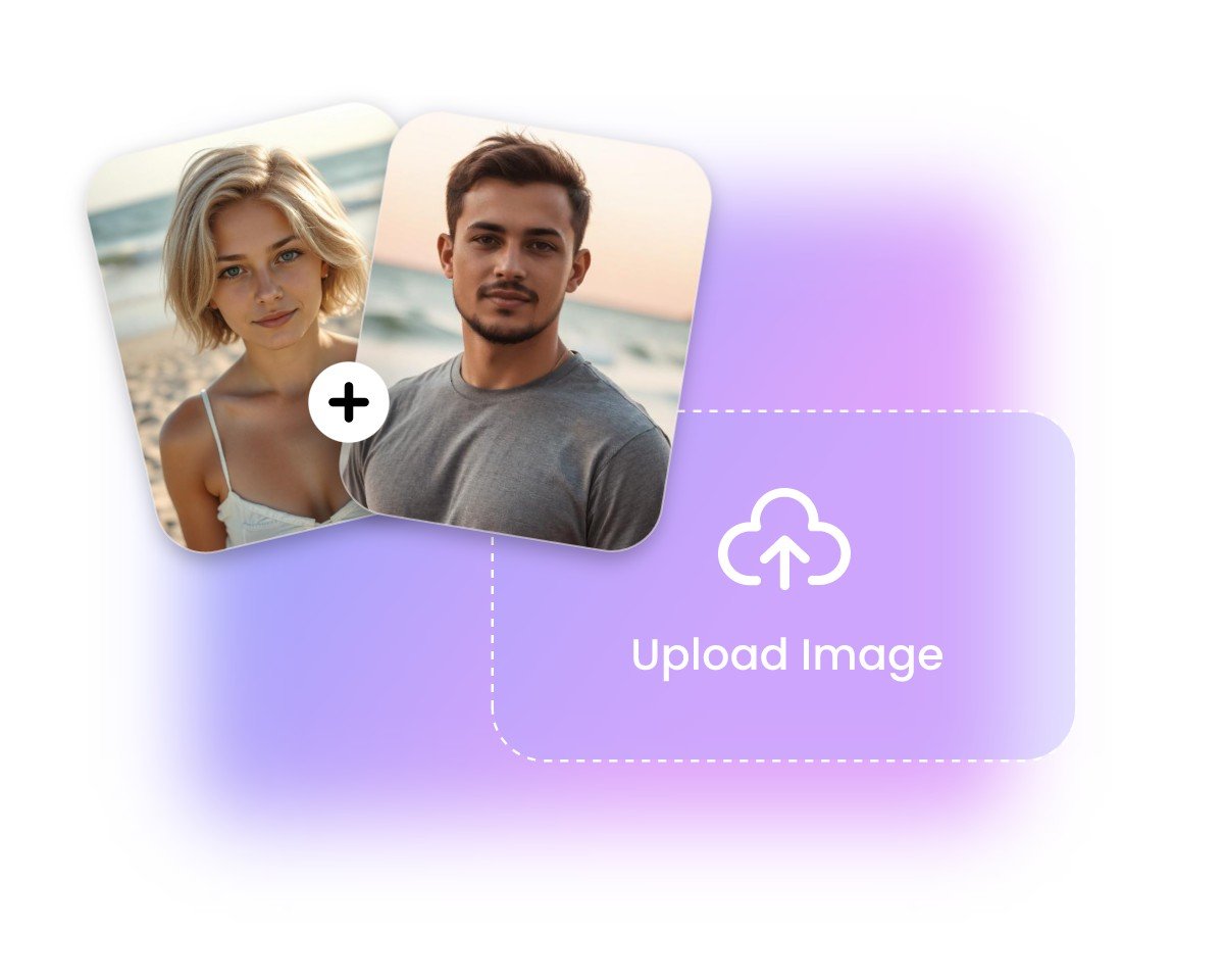 男性と女性の写真をそれぞれ2枚ずつ、fotor AI動画生成サイトにアップロードします。
