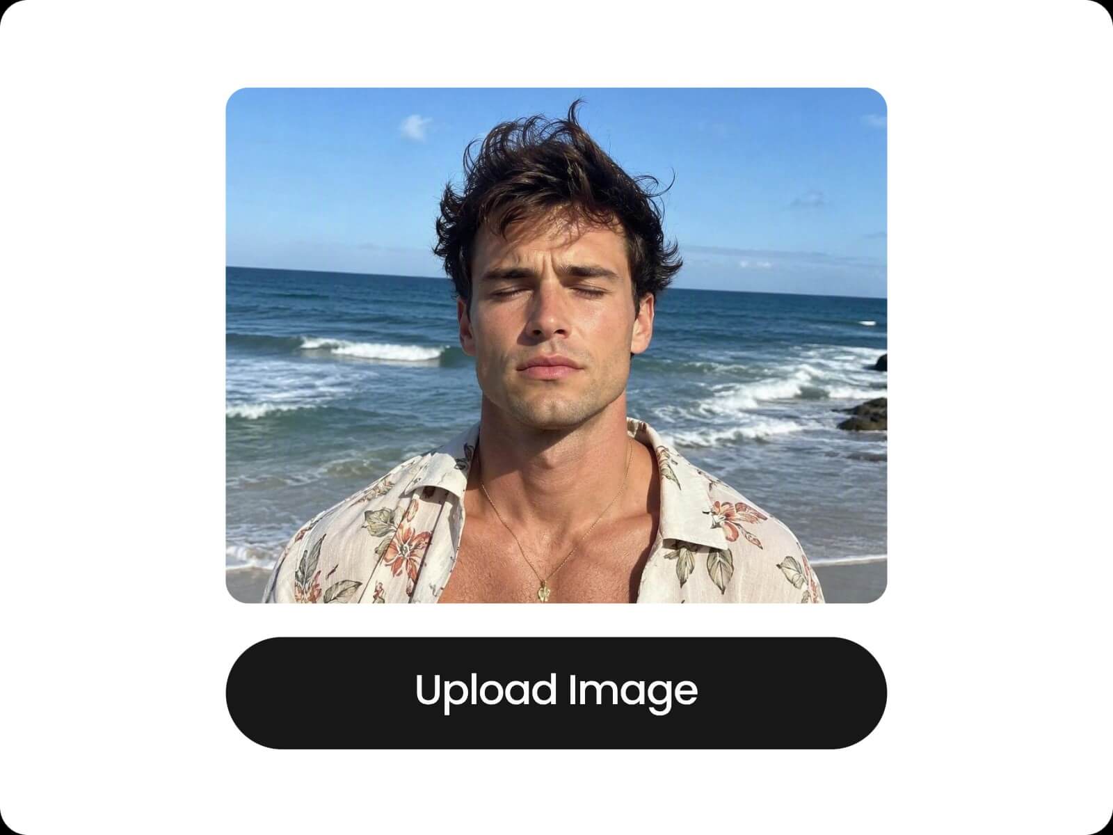 Uploading a man with closed eyes on beach to fotor ai photo eye opener
