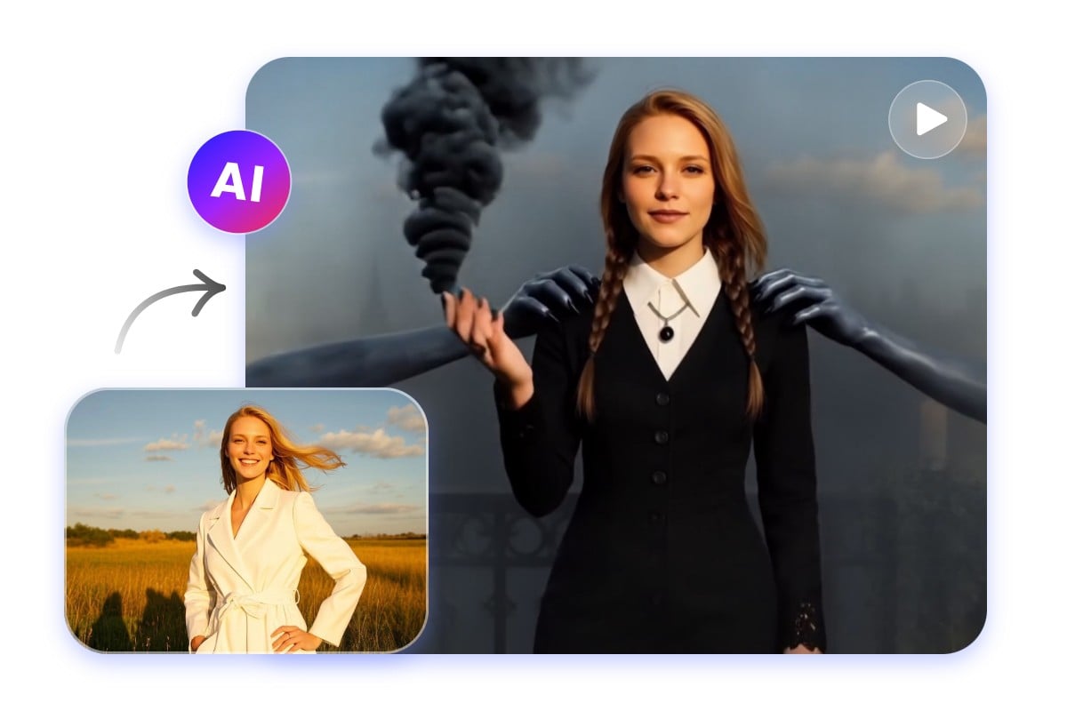 Use Halloween video filter to turn the blonde hair girl into Wednesday look