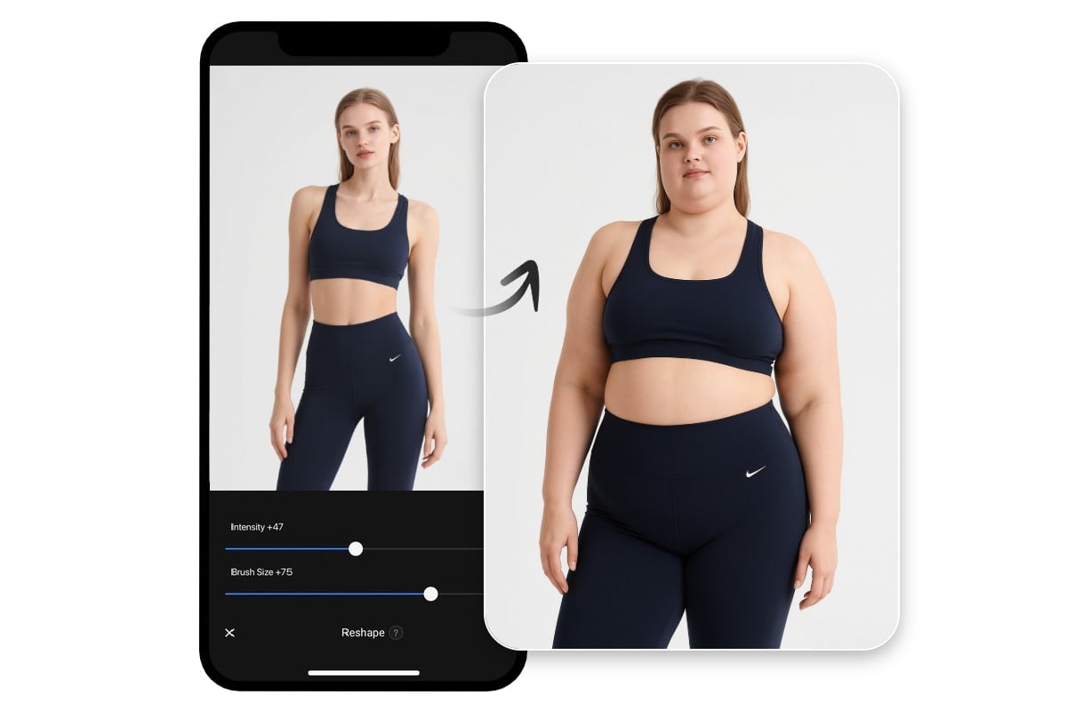 スマホアプリでAI太らせる加工を使って写真の女性を太らせる