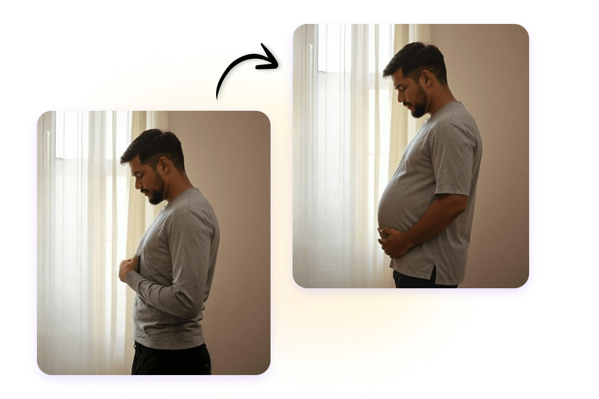 Utiliser le simulateur grossesse IA pour représenter un homme enceinte sur une photo