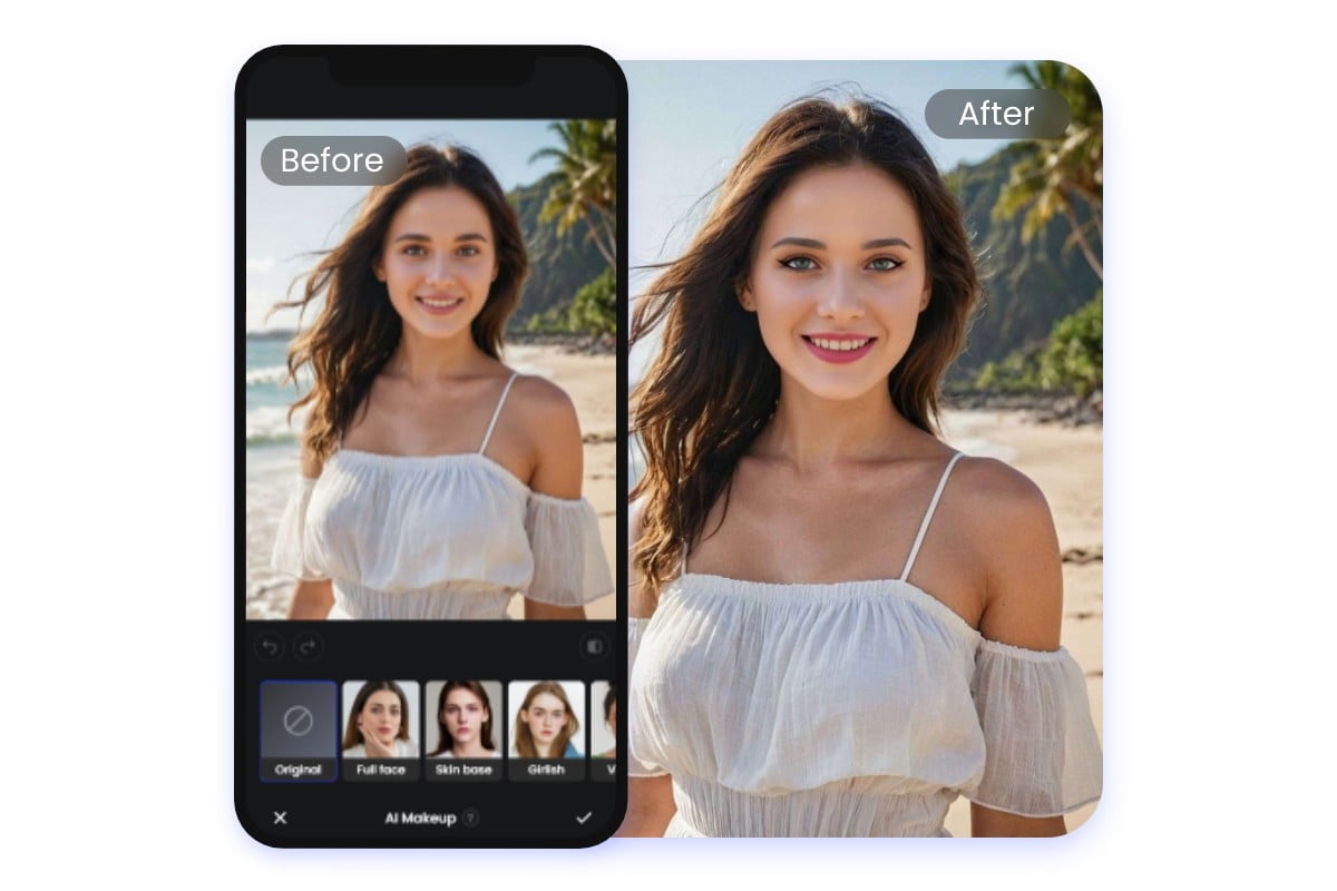 Use ai to apply makeup to a girl in fotor mobile app