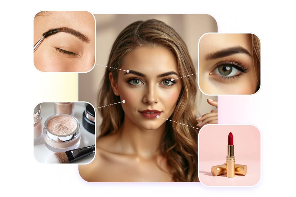Use ai to apply makeup to different areas of a female face