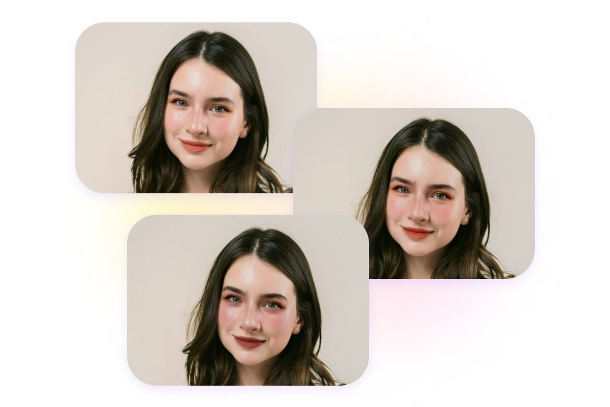 Use ai to apply three different makeup styles to a girl