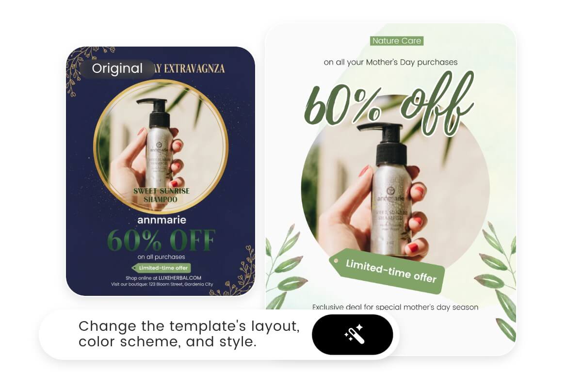 Use ai to change the layout and style of a product template