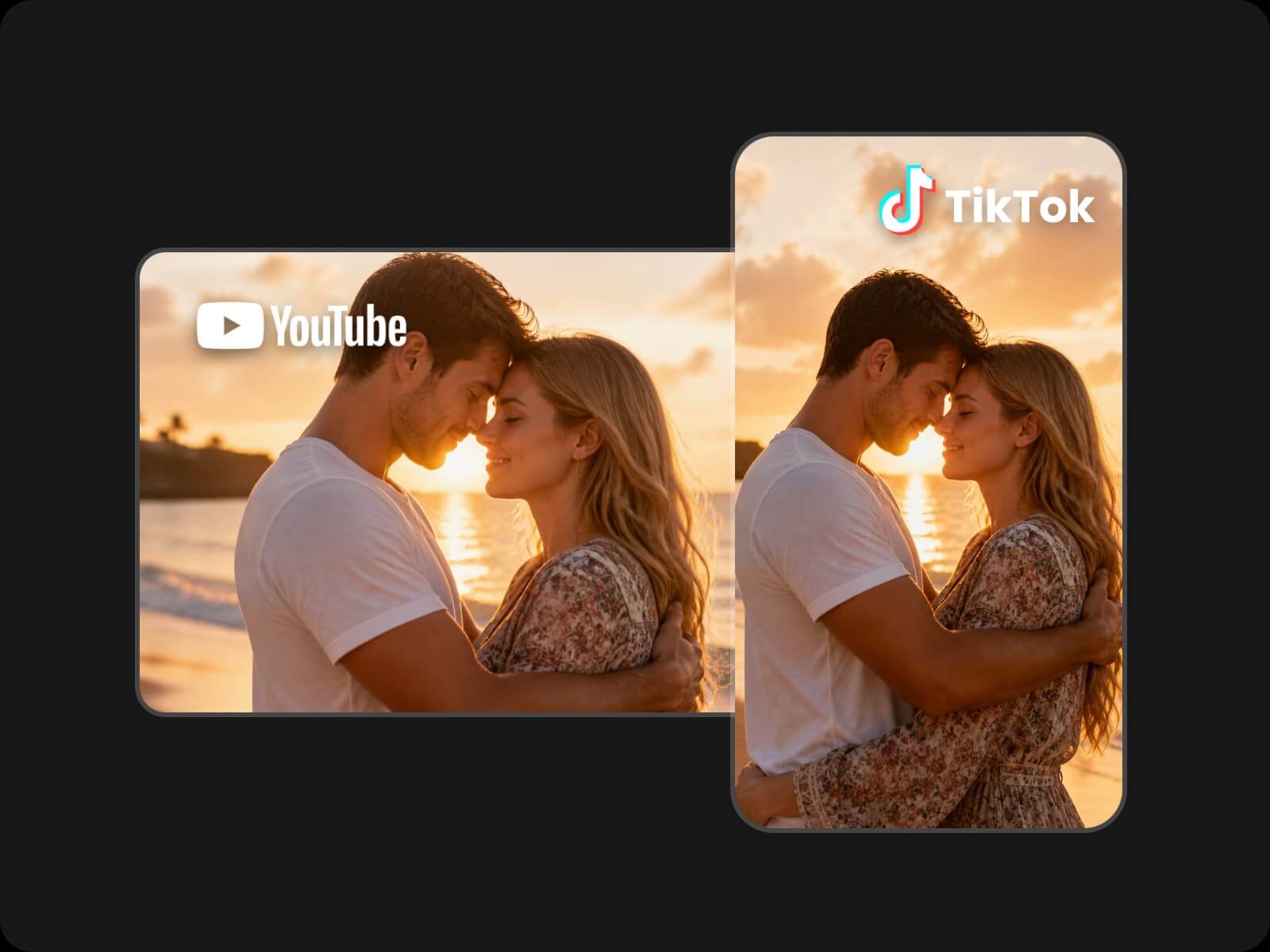 Use ai to convert a youtube video of a couple by the sea at sunset into a tiktok video