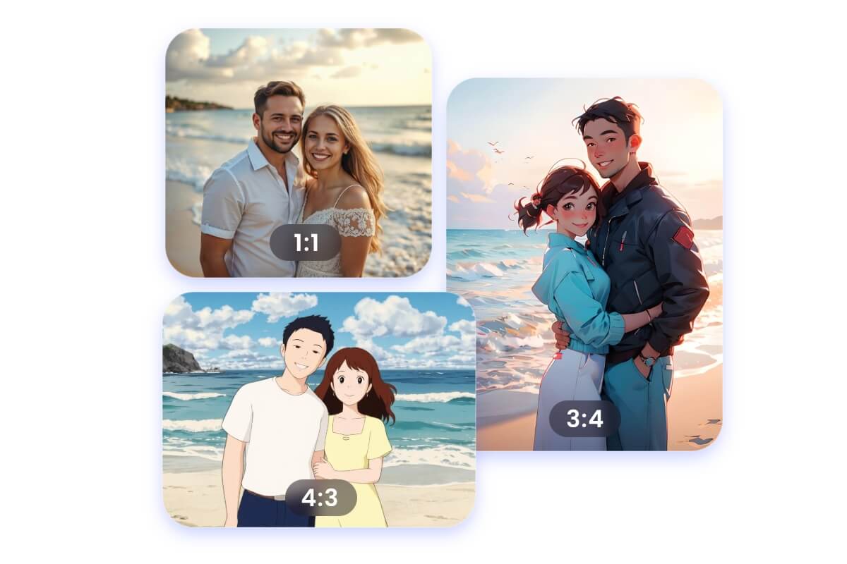 あらゆるサイズのAIカップルアイコン