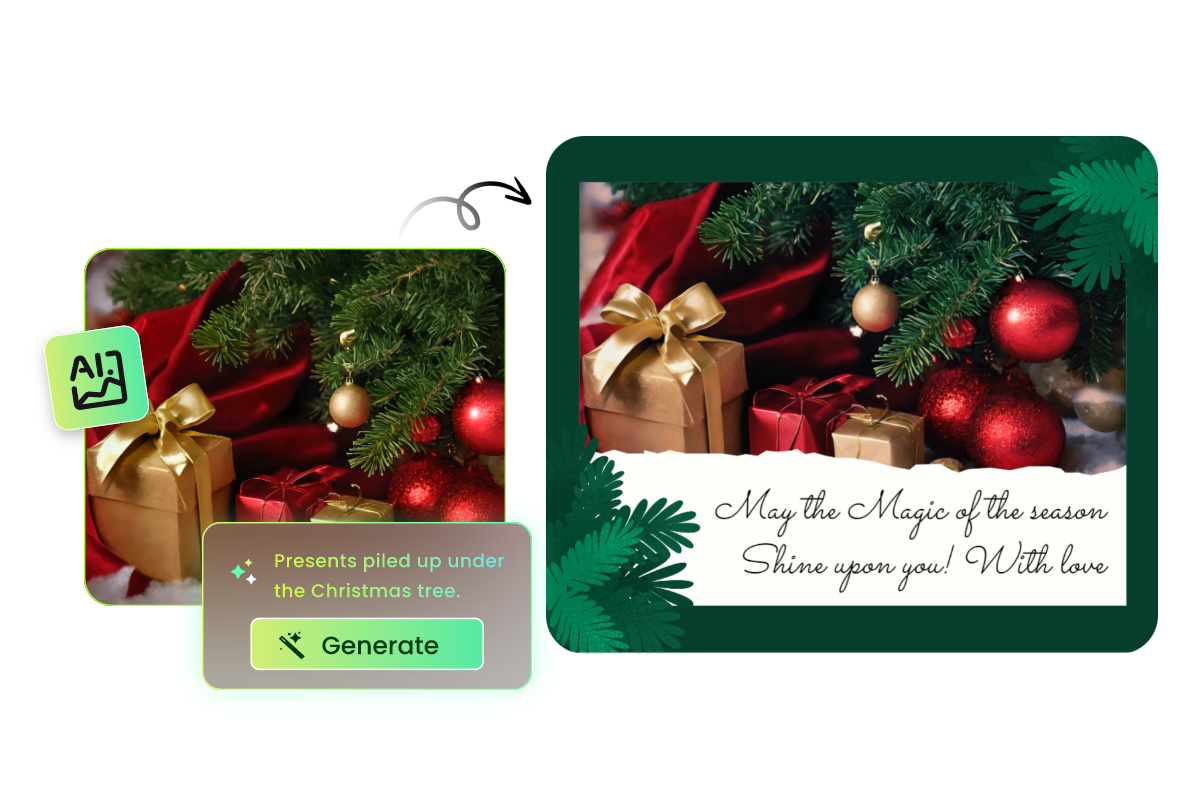 Use ai to generate image from text and apply it in a preset christmas template
