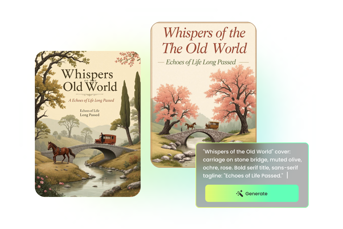 Anhand eines Texteingabes verschiedene Buchcover mit KI zu generieren