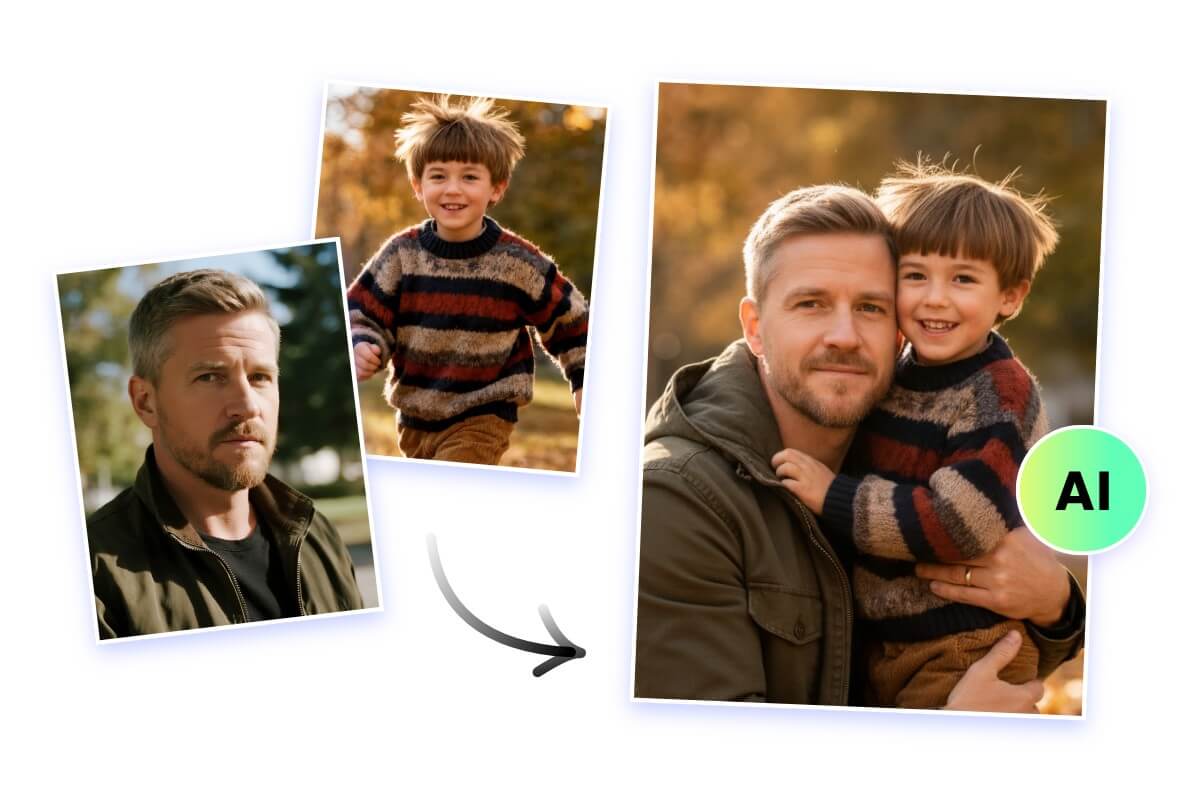 Use ai to let a man hug his childhood self in one click