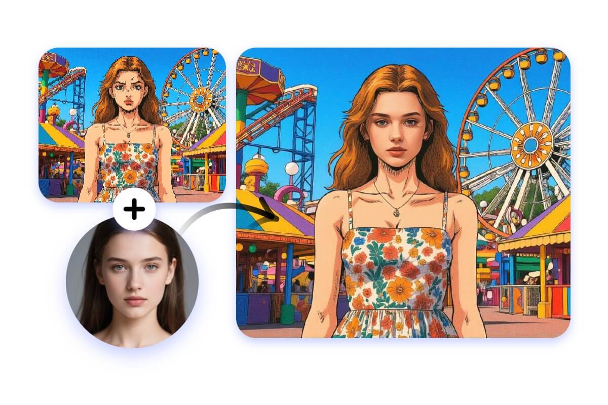 Use face replacement to put a womans face onto a jojo photo