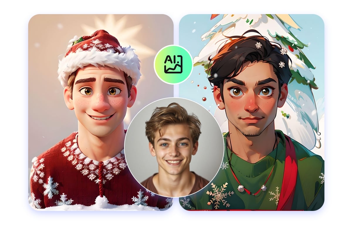 Use fotor ai christmas photo generator to make ai christmas headshot of a young blond boy
