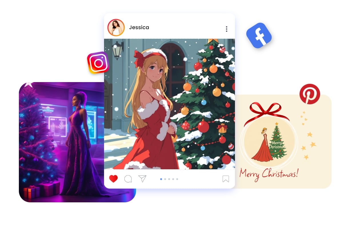 Use fotor ai christmas photo generator to make ai christmas photos to share them to social media and for christmas design