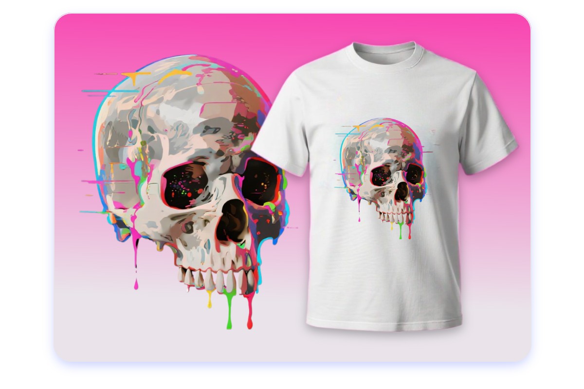 Use fotor ai clothes changer to generate a ready made skull t shirt design