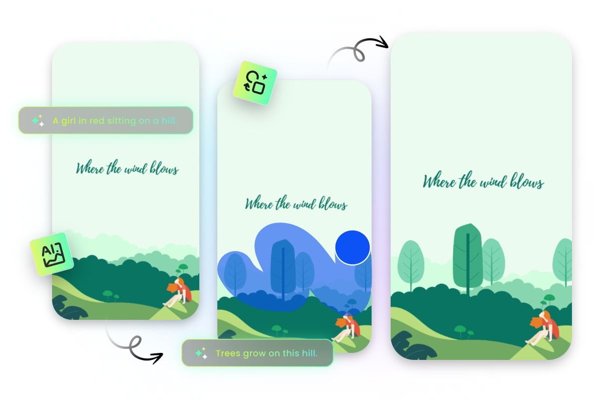 Use fotor ai features to create a phone wallpaper about a cartoon forest and make adjustments with ai