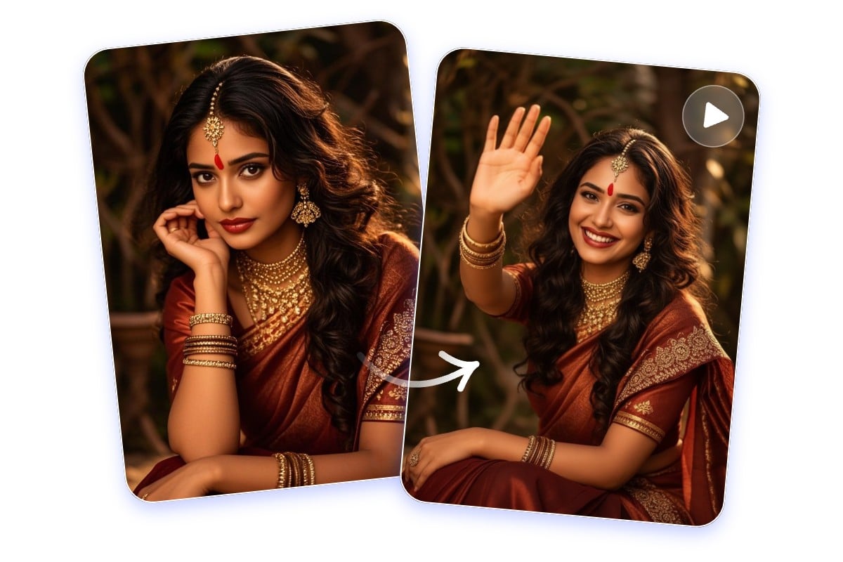 Use fotor ai image to video generator to turn ai saree photos into ai saree videos