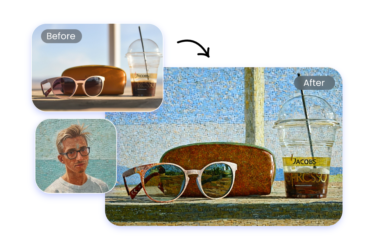 Use fotor ai mosaic filter to change a picture of sunglasses