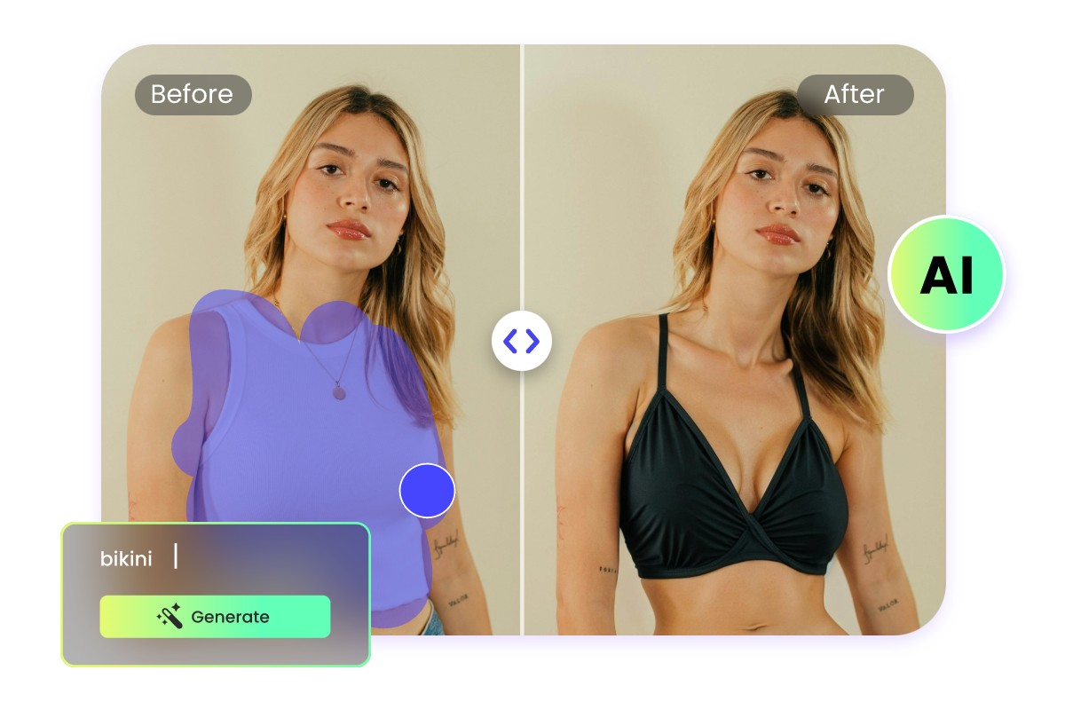 あらゆる写真から完璧なAIビキニ水着を試着