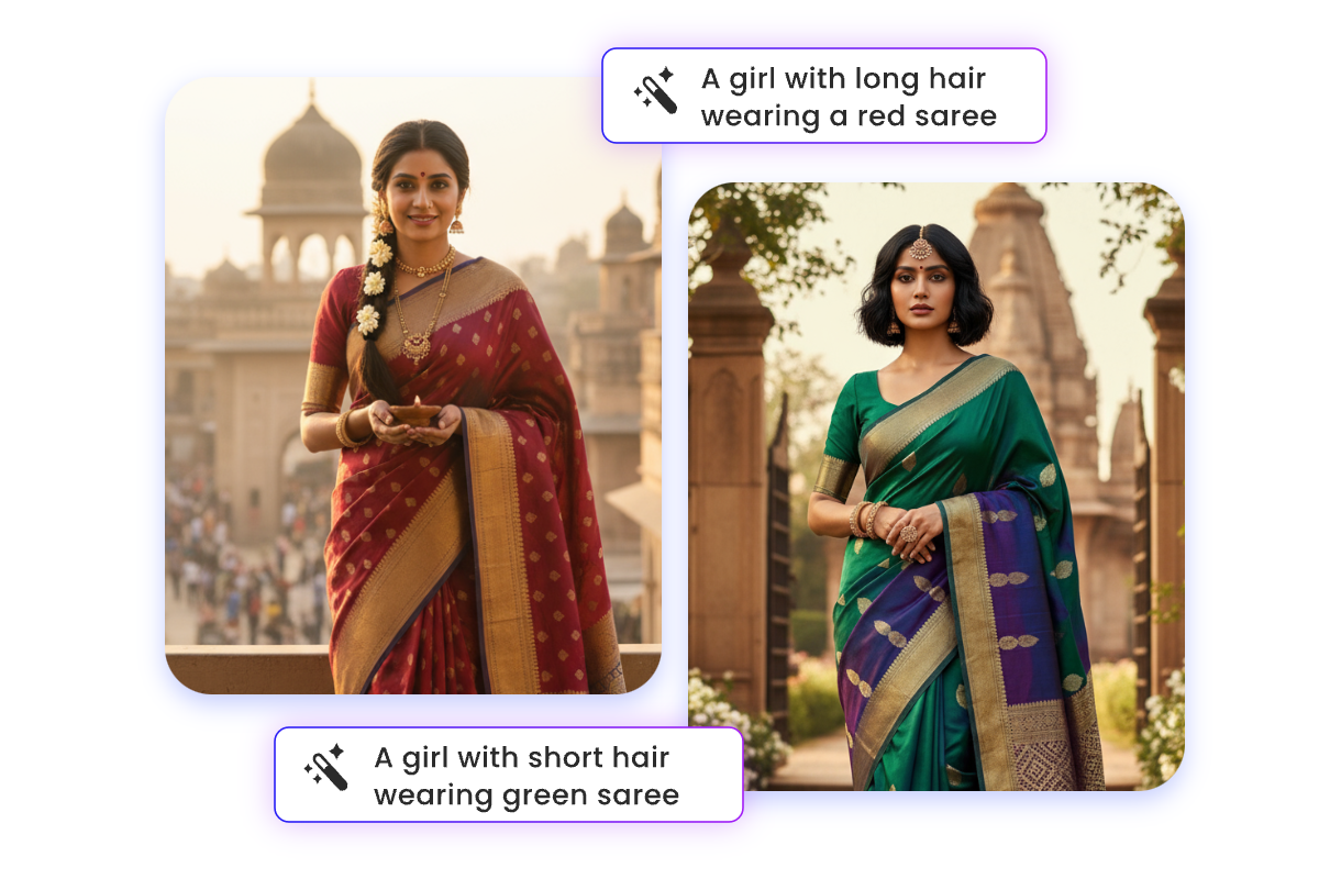 Use fotor ai saree photo generator to customize saree styling and hairstyles