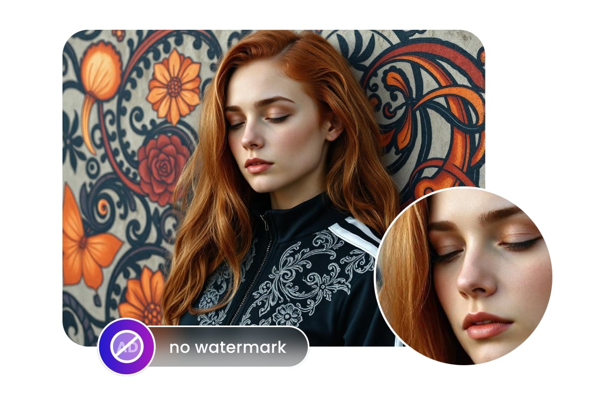 Use fotor ai short video generator to export a short video of a red haired lady closing her eyes without watermark