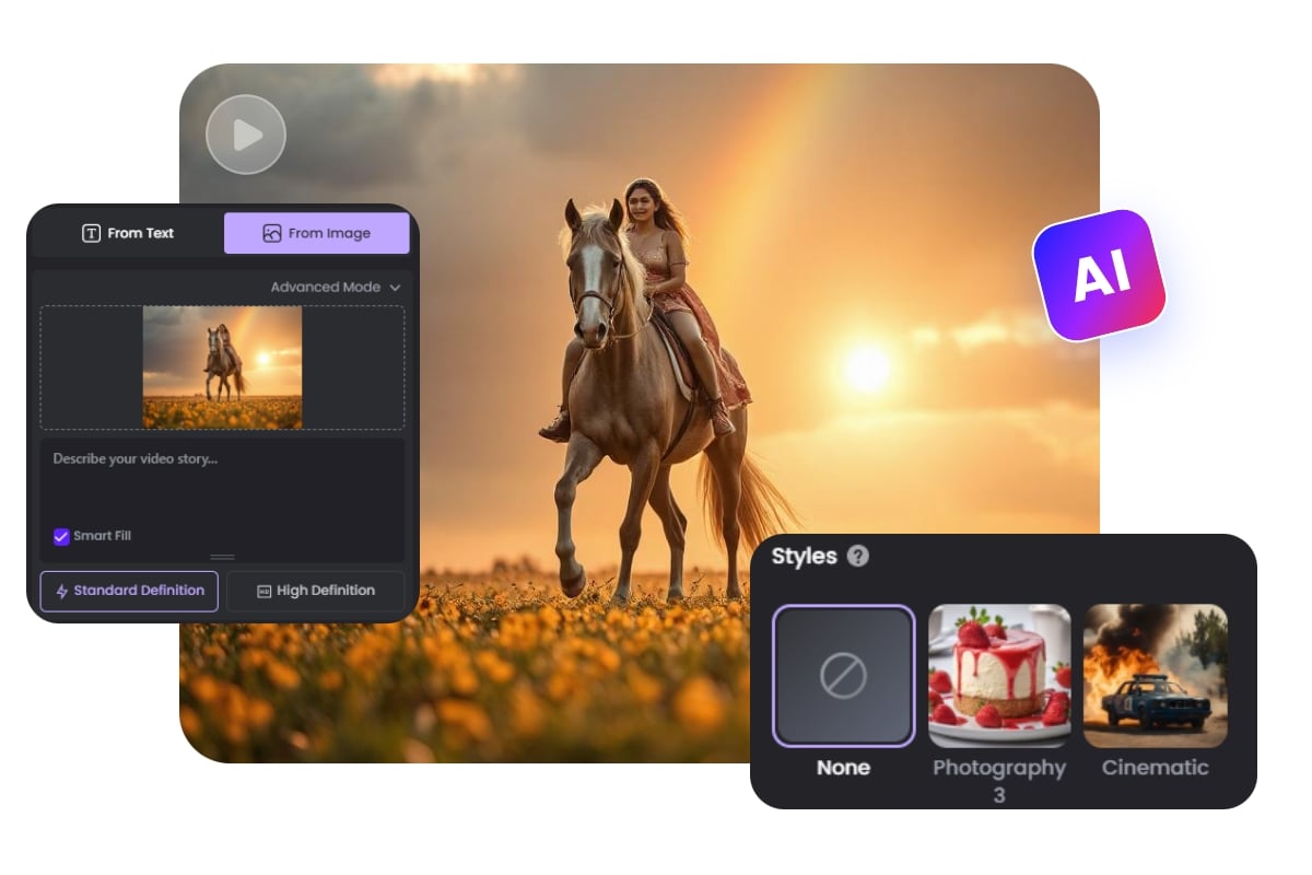 Use fotor ai short video generator to turn image of a lady riding a horse into a video