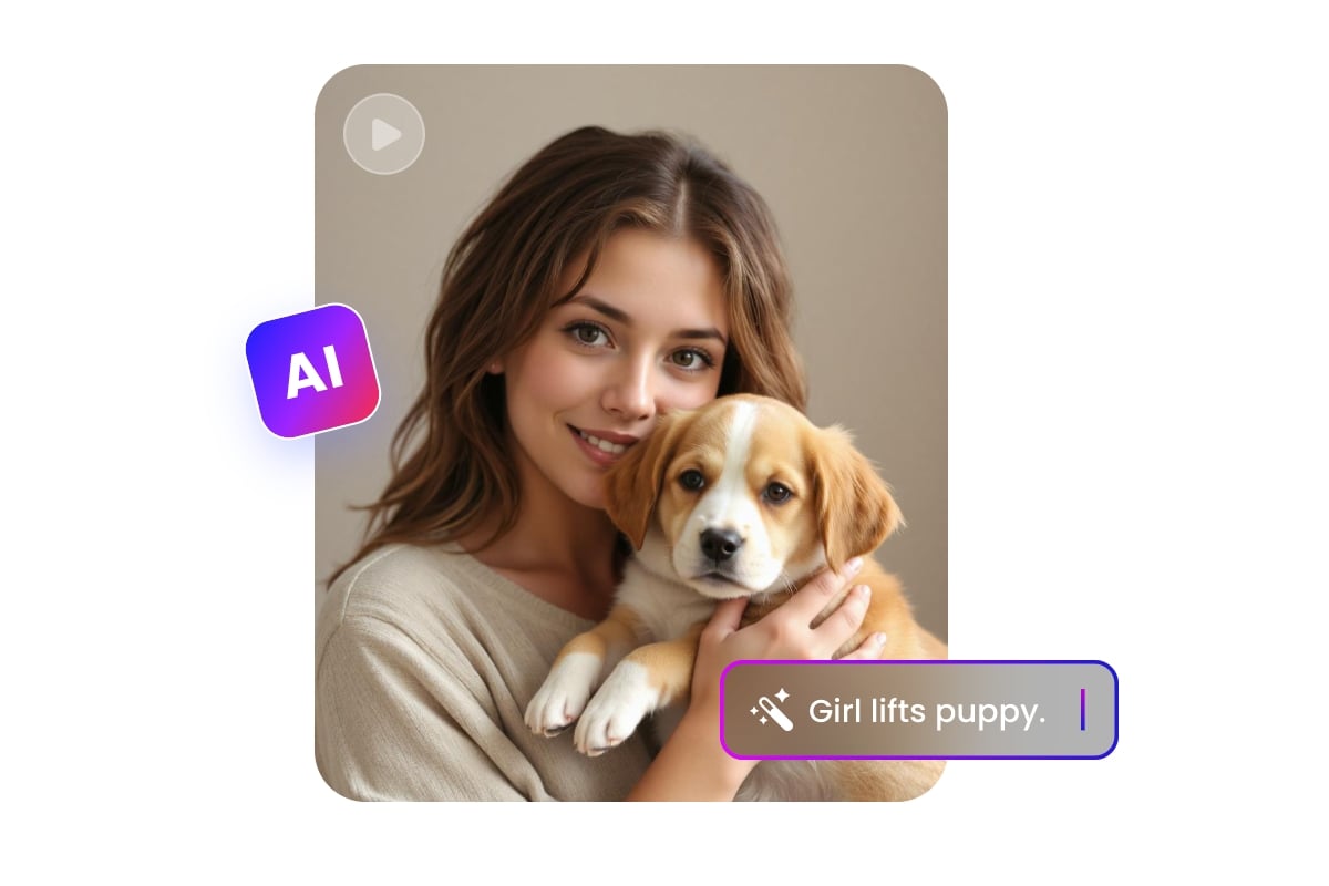 Use fotor ai short video generator to turn text into a video of a girl holding a puppy
