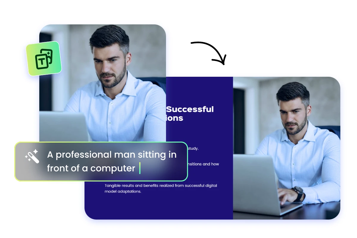 Use fotor ai to create a picture of a business man and put it into your ai business ppt