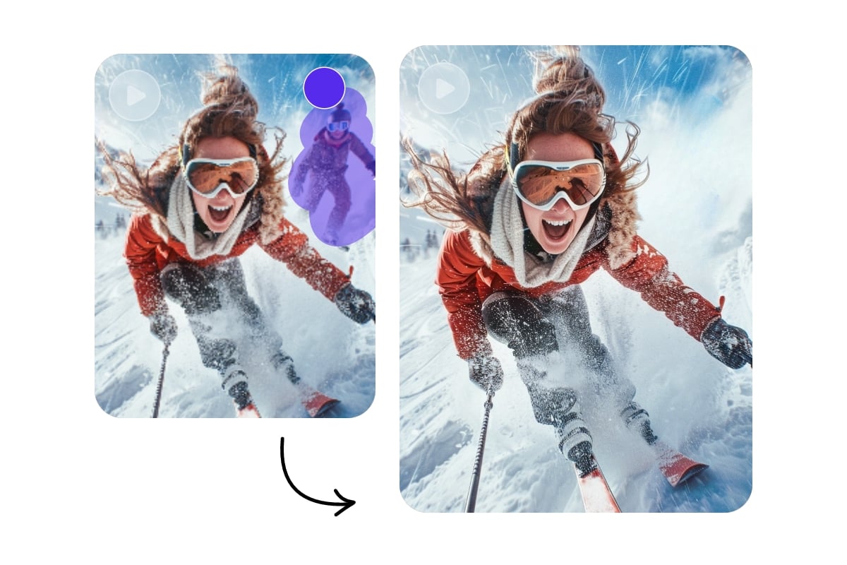Use fotor ai to remove a man from a video of two people skiing